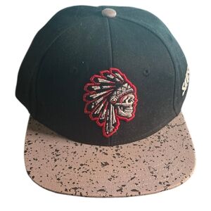 SAVS Snapback Hat Black Gray Speckled Brim Native Chief Logo Adjustable Cap